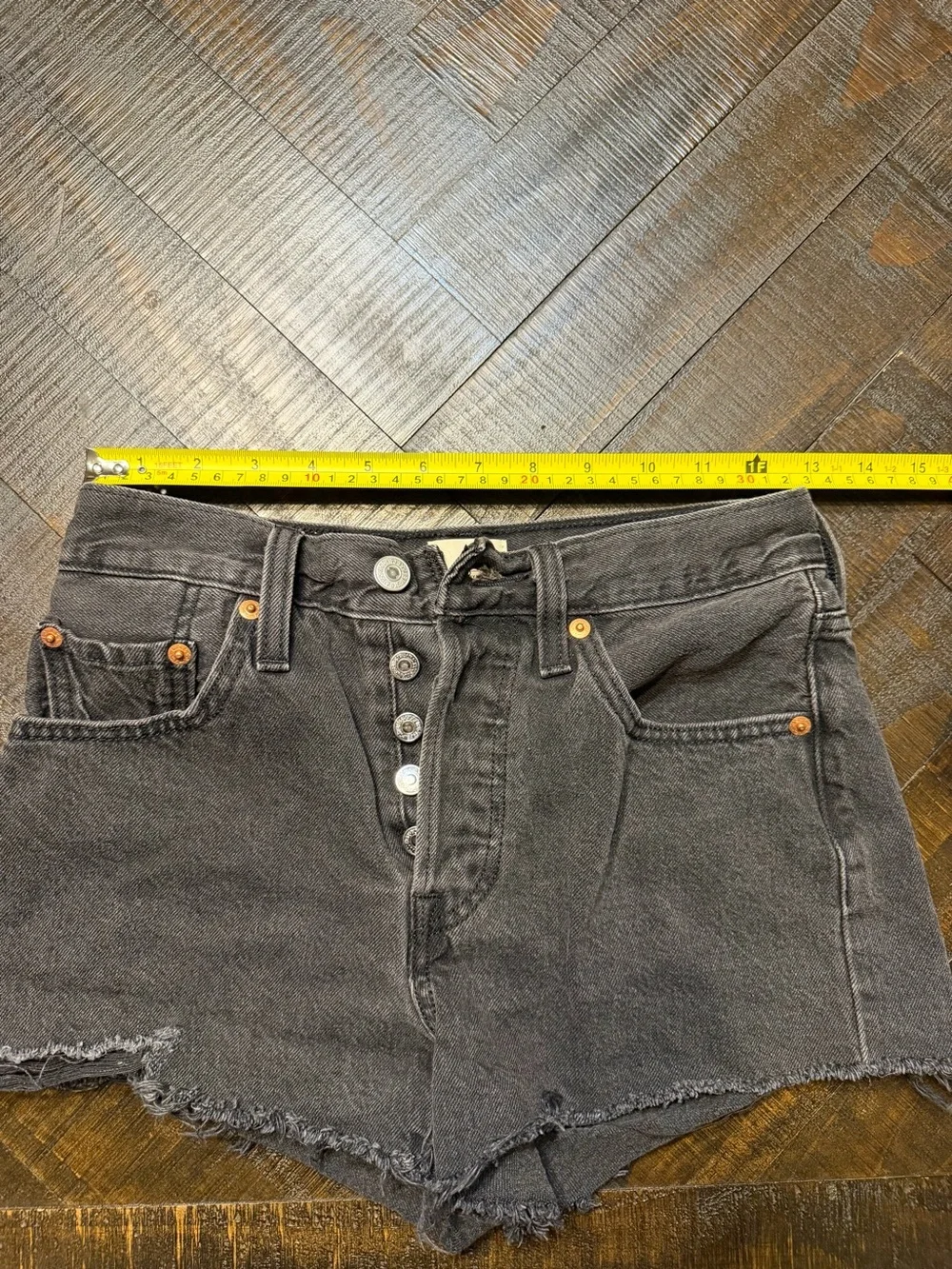 Levi's Charcoal Black Button-Fly Frayed Hem Jean Shorts